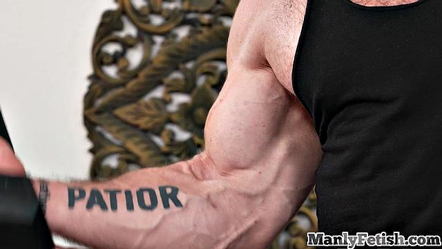 Muscled jock gets handjob by ebony 