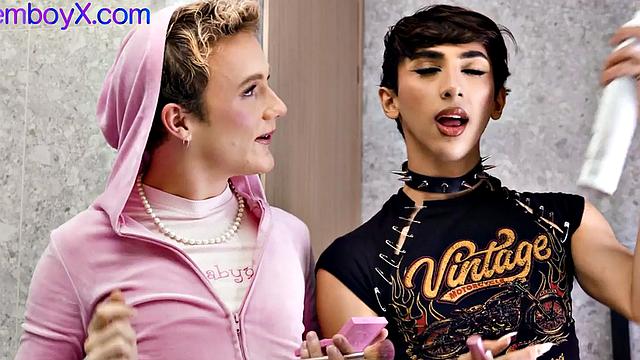 Glam femboys in raunchy threesome