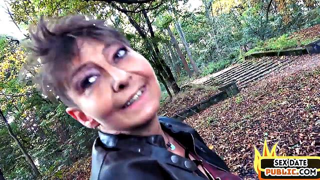 Mature amateur POV fucked outdoor in public sex