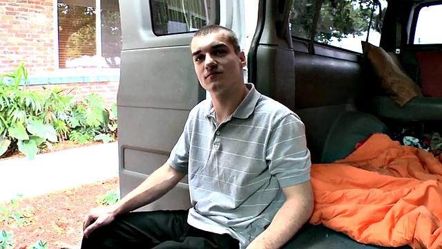 Str8 amateur stud cums on guy in public van outdoor