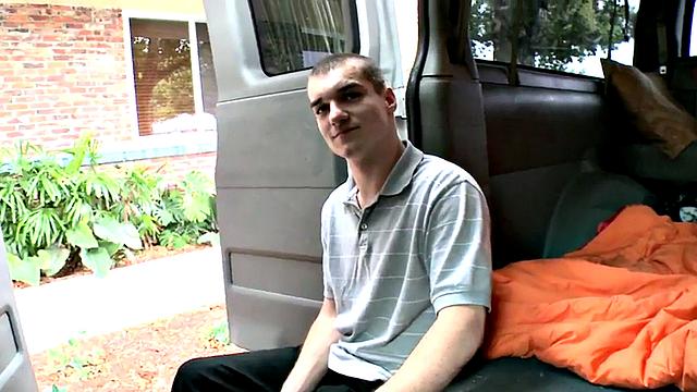 Str8 amateur stud cums on guy in public van outdoor