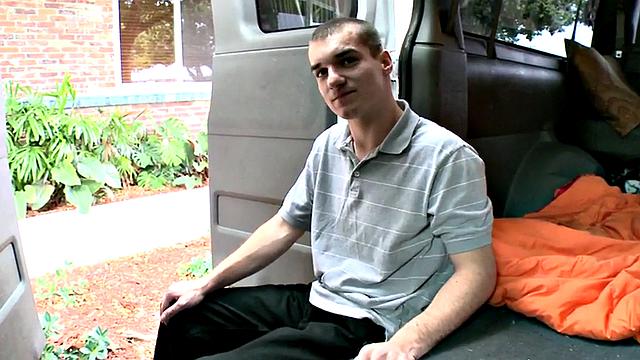 Str8 amateur stud cums on guy in public van outdoor