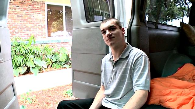 Str8 amateur stud cums on guy in public van outdoor