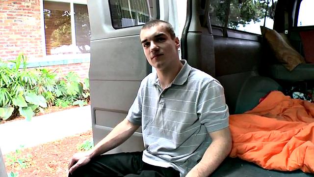 Str8 amateur stud cums on guy in public van outdoor