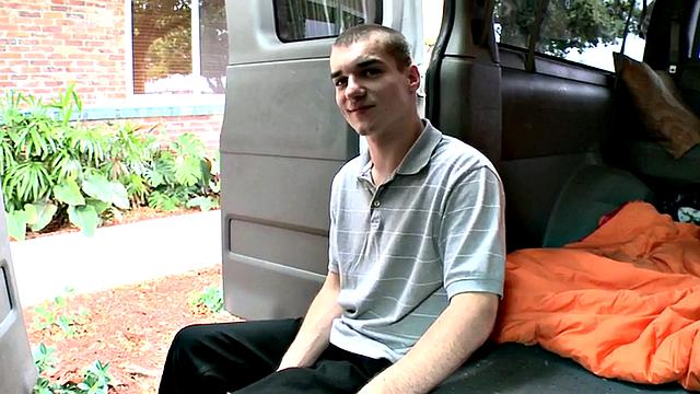 Str8 amateur stud cums on guy in public van outdoor