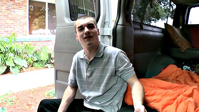 Str8 amateur stud cums on guy in public van outdoor