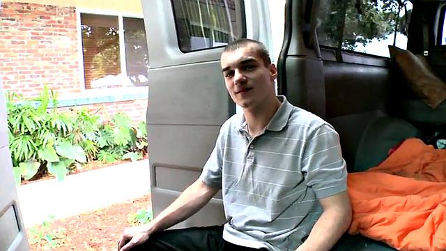 Str8 amateur stud cums on guy in public van outdoor
