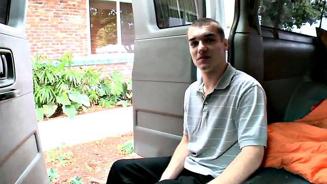 Str8 amateur stud cums on guy in public van outdoor