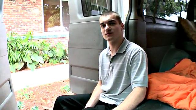 Str8 amateur stud cums on guy in public van outdoor