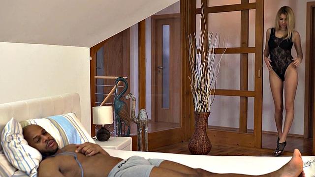 Blonde with tattoos takes on a hung stranger in every position imaginable