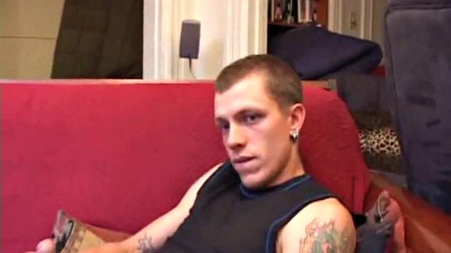 Proud of his rigid cock, Shane kicks back and starts stroking. Stimulated by porn video, things get pretty busy, but all cums out in the end.