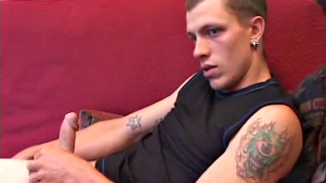 Proud of his rigid cock, Shane kicks back and starts stroking. Stimulated by porn video, things get pretty busy, but all cums out in the end.