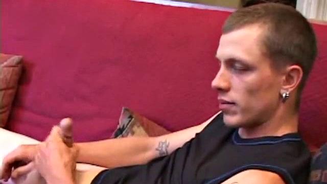 Proud of his rigid cock, Shane kicks back and starts stroking. Stimulated by porn video, things get pretty busy, but all cums out in the end.