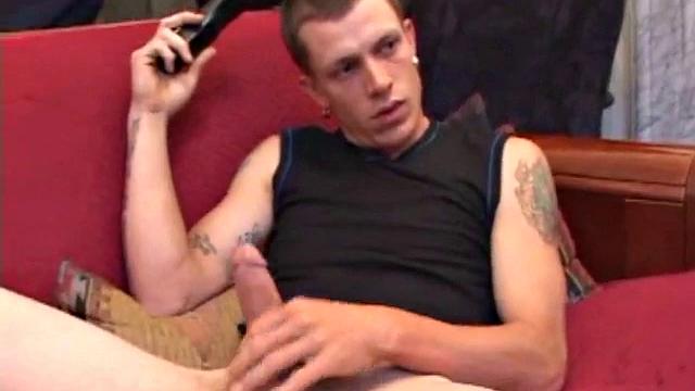 Proud of his rigid cock, Shane kicks back and starts stroking. Stimulated by porn video, things get pretty busy, but all cums out in the end.