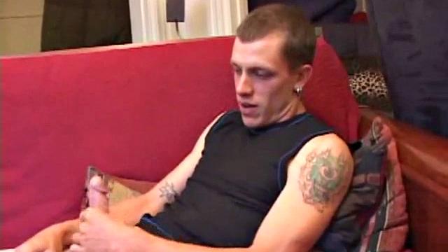 Proud of his rigid cock, Shane kicks back and starts stroking. Stimulated by porn video, things get pretty busy, but all cums out in the end.