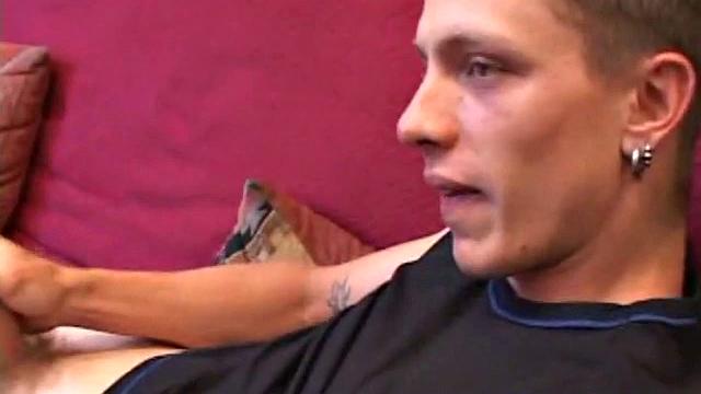 Proud of his rigid cock, Shane kicks back and starts stroking. Stimulated by porn video, things get pretty busy, but all cums out in the end.