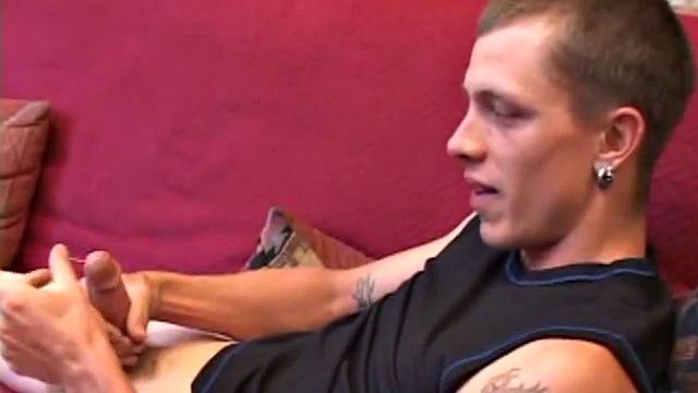 Proud of his rigid cock, Shane kicks back and starts stroking. Stimulated by porn video, things get pretty busy, but all cums out in the end.