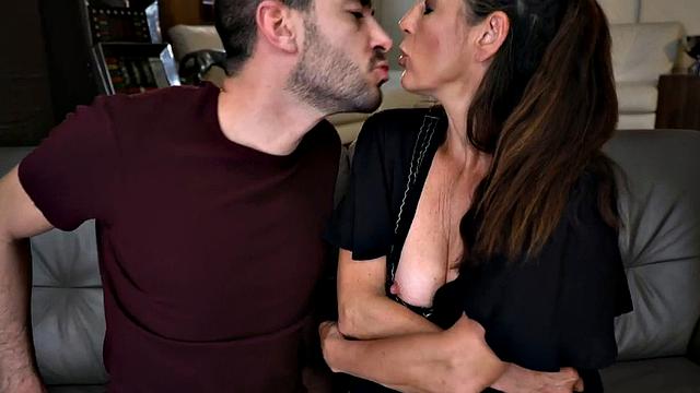 Nympho granny loves deepthroating younger guy's cock