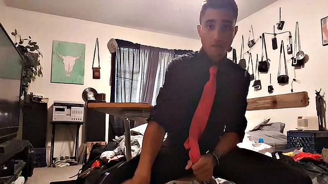 Popular Latin twink Lucas Prescott is back for another jerk off session. Obviously this big dick boy doesn't spend much time cleaning his room, but that's probably because he's so busy jacking off all the time.