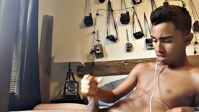 Popular Latin twink Lucas Prescott is back for another jerk off session. Obviously this big dick boy doesn't spend much time cleaning his room, but that's probably because he's so busy jacking off all the time.