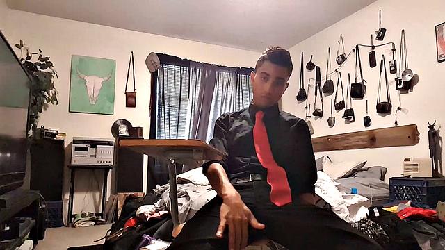 Popular Latin twink Lucas Prescott is back for another jerk off session. Obviously this big dick boy doesn't spend much time cleaning his room, but that's probably because he's so busy jacking off all the time.