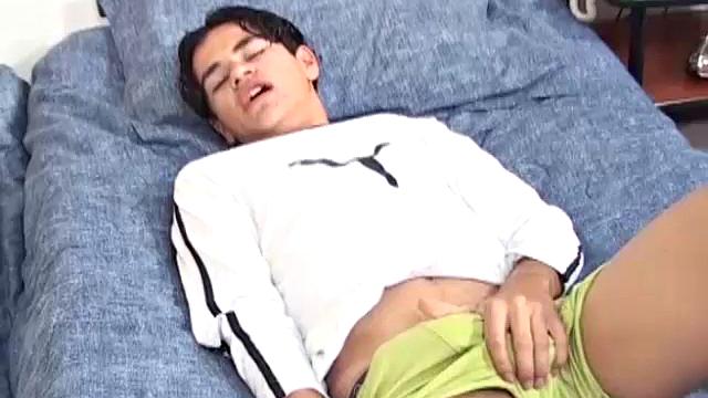 Following an afternoon of racing go-carts, young Latino Cesar heads back to his room for some self pleasuring that is best left off the track. In bed, the cute Latin twink strips to reveal a big hard uncut cock.