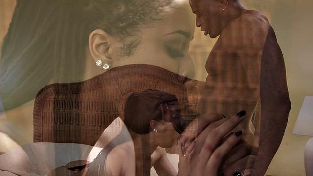 Pretty black babe drilled by hung bf after giving blowjob