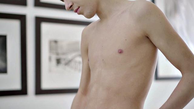 Slim twink jerking solo cock until cumming