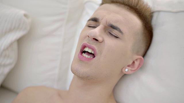 Slim twink jerking solo cock until cumming