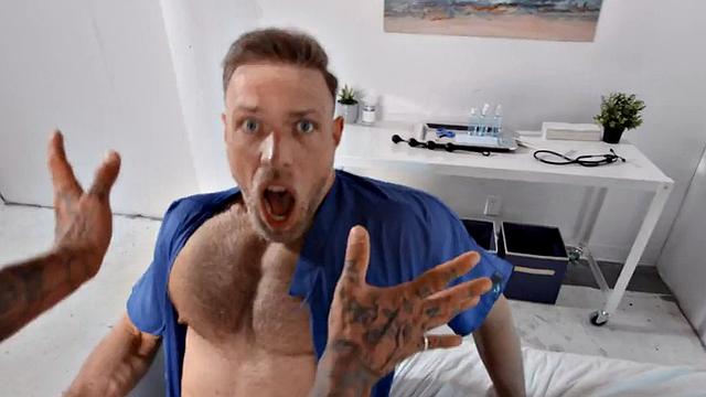 Tattooed jock barebacked by doctor after exam