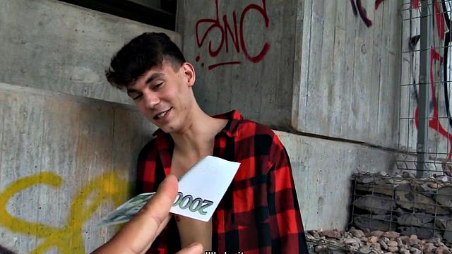 Pilled stud fucked by gay dude for cash outdoor