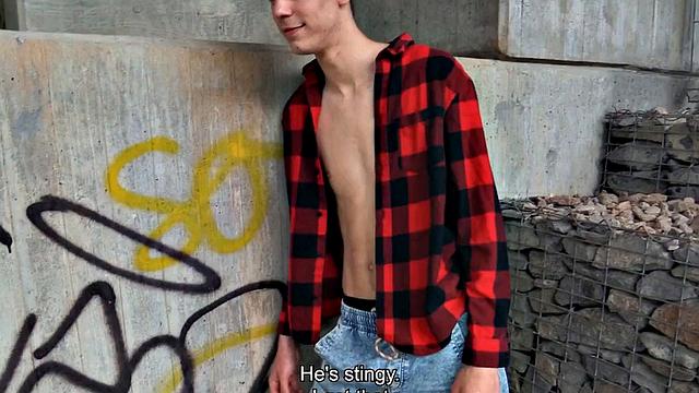 Pilled stud fucked by gay dude for cash outdoor