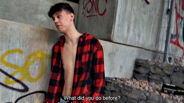 Pilled stud fucked by gay dude for cash outdoor