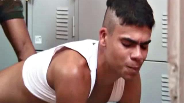 Nuno Santos in the locker room looking at a gay porn magazine and rubbing his big uncut dick. Marcelo Sousa decides Nuno may prefer his huge cock.