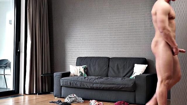 Solo perverted nympho jerks his big dick