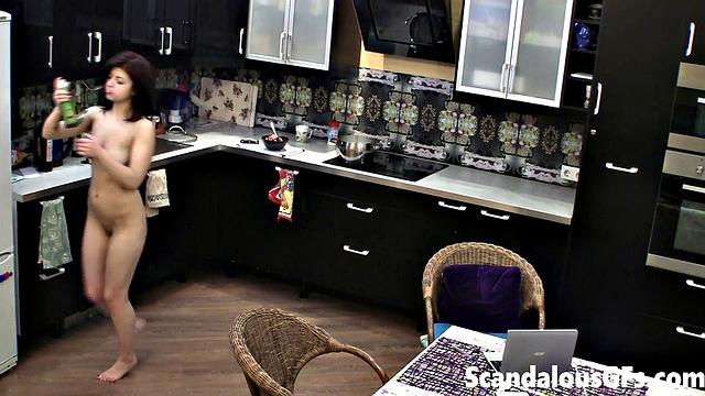 My naughty exgirlfriend making dinner naked in the kitchen