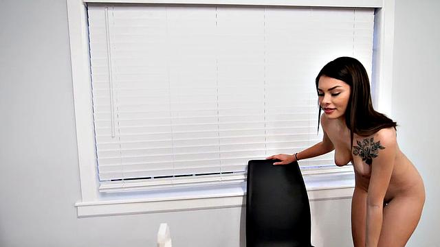 Petite maid riding her boss