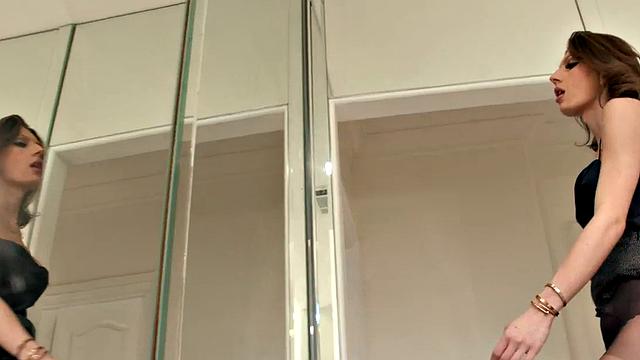 Classy Trans babe in stockings by her lover