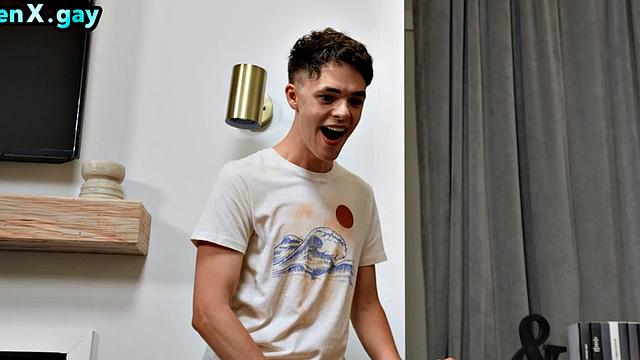 Greedy twink bottoms his new gay toy