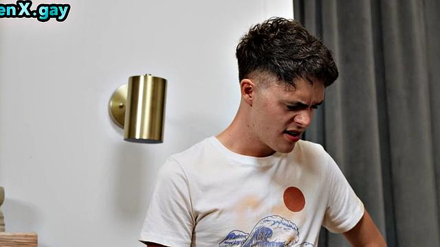 Greedy twink bottoms his new gay toy