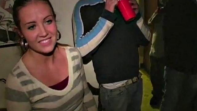 Brunette fucked and jizzed by four guys at fuckfest