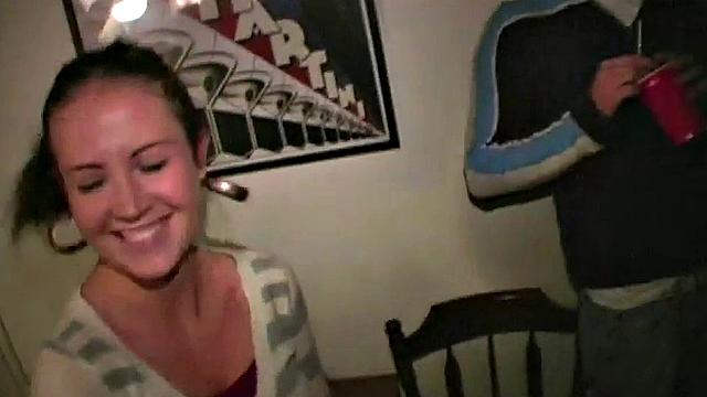 Brunette fucked and jizzed by four guys at fuckfest