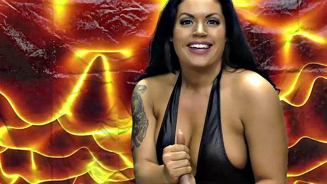 Busty amateur domina jerks lucky cock and talks dirty