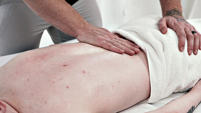 Hairy masseur DILF bareback fucked by top twink