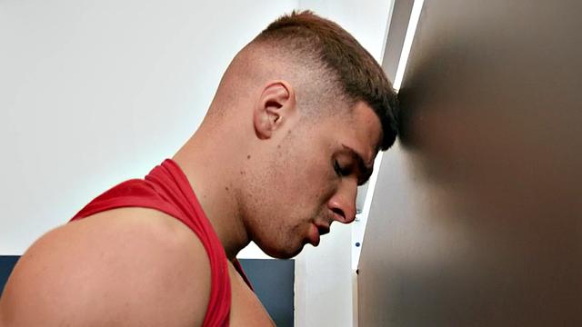 Manly jocks fuck each other in toilet gloryhole