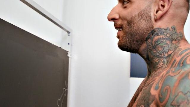 Manly jocks fuck each other in toilet gloryhole