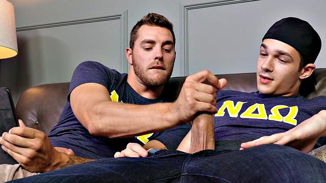 Inked stud cums after bareback by assfucked BF