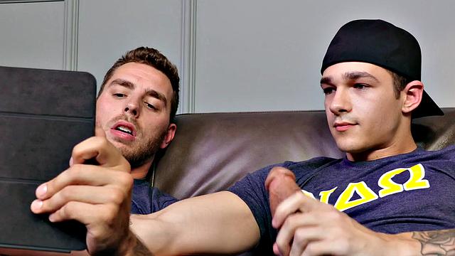 Inked stud cums after bareback by assfucked BF