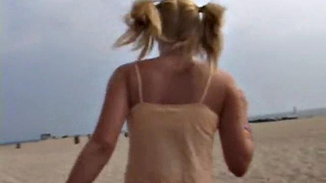 Little Summer fingering her pussy at the beach
