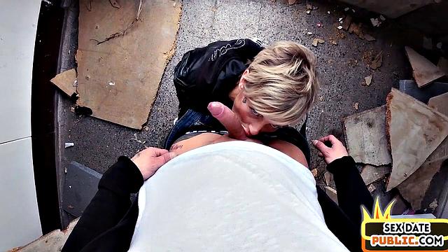 Tattooed German lady fucked by sex date on public place